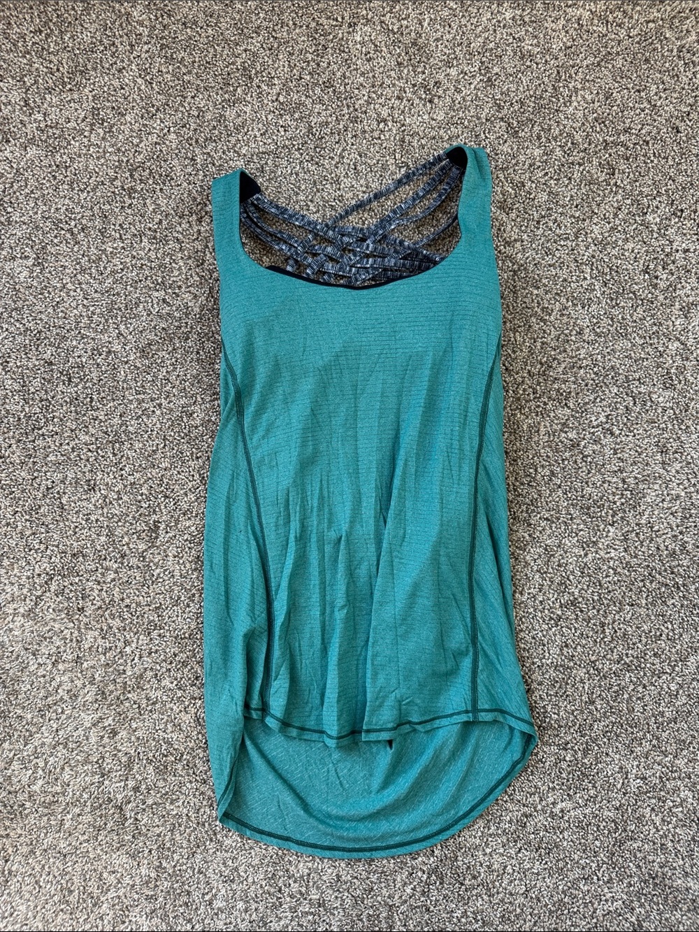 Lululemon Womens 4 Teal Layered Tank Top with Strappy Back Bra Removable Pads